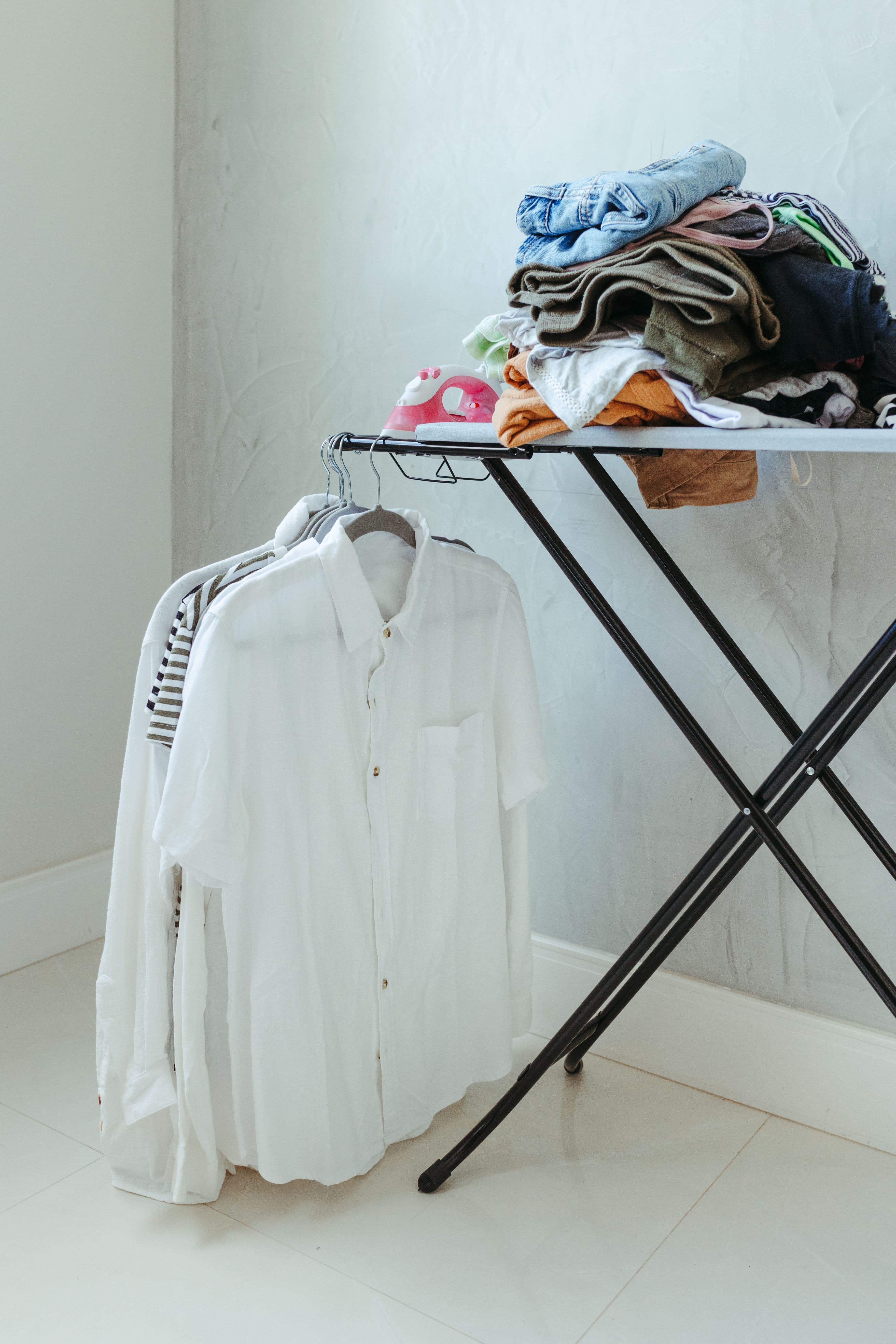 Clothes arranged for professional steam ironing